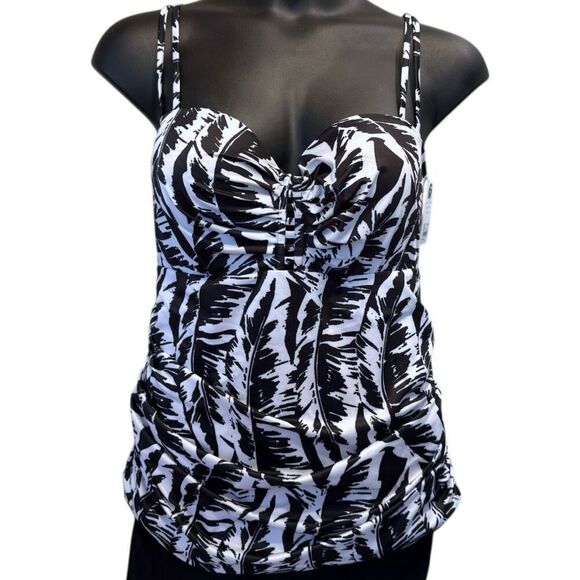 Lane Bryant Black & White Palm Leaves Relaxed Underwire Swim Tankini Top 40DD NW - Picture 5 of 16